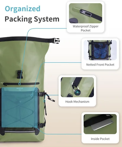 Miniatura 3 de ECOHUB Mochila impermeable para mujeres y hombres, bolsa seca resistente de 30L con cierre enrollable para viajes con funda impermeable IPX8
