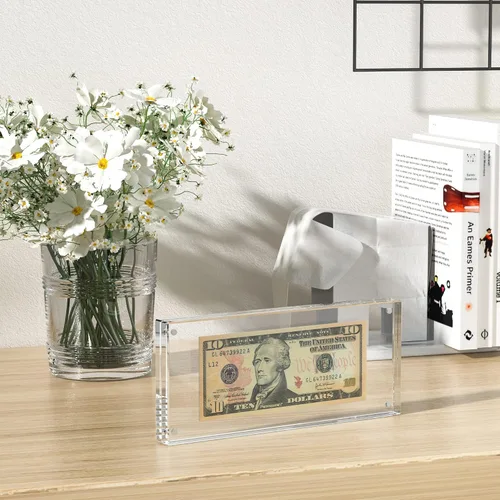 Miniatura 7 de Estuche de visualización con forma de billete de dólar de 7.8" x 3.9" – Estuche acrílico con marco para billetes de dólar, soporte magnético