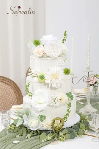 Miniatura 2 de Serwalin Flores Artificiales Flores Blancas Falsas Flores de Seda para Pastel para Manualidades DIY Ramos de Boda Centros de Mesa y Arreglos