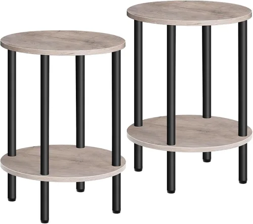 Miniatura 12 de CHOEZON Mesa auxiliar redonda, mesa auxiliar de 2 niveles, mesita de noche redonda pequeña con tubo de metal resistente, mesa auxiliar circular Negro