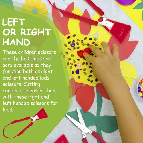 Miniatura 5 de Tijeras de lazo para niños con escudo de seguridad, diestros o zurdos para preescolares, escuelas, aulas, niños adaptables y con necesidades
