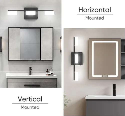 Miniatura 7 de Luminarias LED Modernas de Baño Sobre Espejo, 3 Luces de Tocador Regulables, Luz de Tocador de Baño Acrílica Negro Mate, 2700K-6500K Ajustable