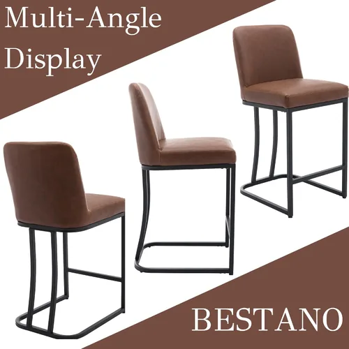 Miniatura 7 de BESTANO Juego de 2 taburetes de bar modernos de piel sintética con patas negras, taburetes de bar de 24 pulgadas, sillas de bar tapizadas