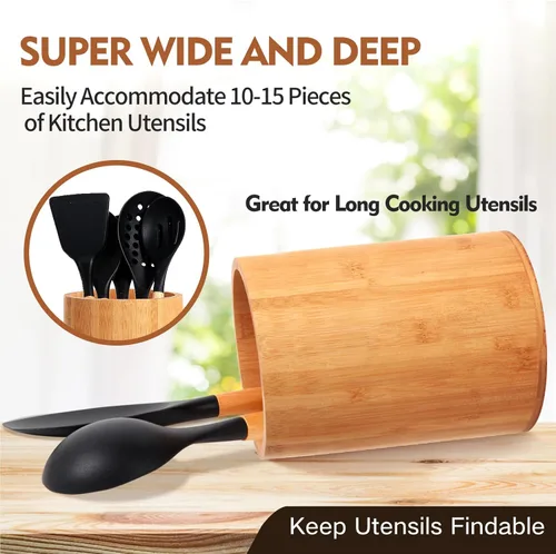 Miniatura 4 de Soporte de bambú para utensilios de cocina, soporte grande para encimera de cocina, cuchara de bambú y soporte para palillos para decoración