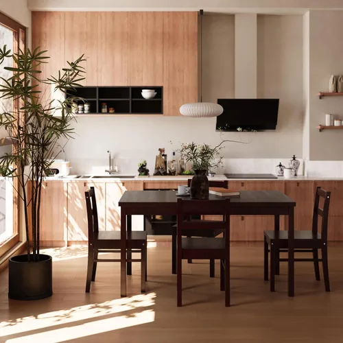 Miniatura 4 de Juego de mesa de comedor rectangular moderna de madera maciza de 5 piezas para 4, mesa y 4 sillas de comedor de madera maciza para cocina, bar, sala
