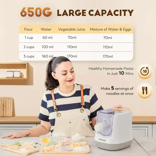 Miniatura 3 de CGOLDENWALL Máquina Automática de Pasta Eléctrica, Control Digital con 12 Discos de Forma para Hacer Fideos Caseros, Espaguetis, Fettucini y Penne