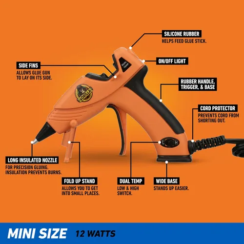Miniatura 3 de Gorilla Pistola de pegamento caliente (paquete de 1) – Pistola de pegamento caliente de tamaño mini de doble temperatura con boquilla de precisión