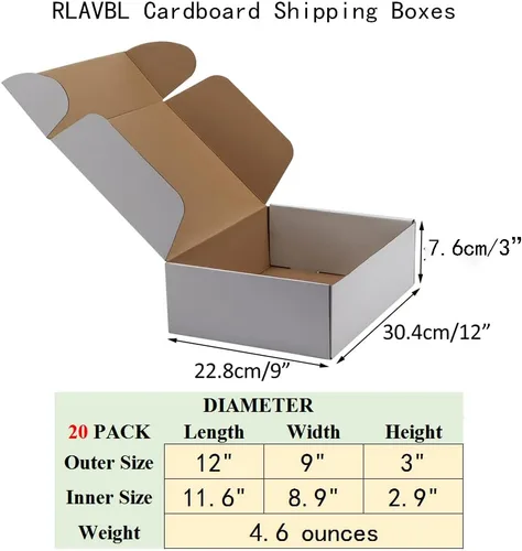 Miniatura 2 de RLAVBL Juego de 20 cajas de envío de 12 x 9 x 3 pulgadas, cajas de cartón corrugado blanco, cajas de correo para embalaje de pequeñas empresas