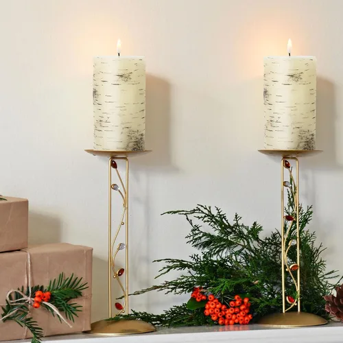 Miniatura 6 de Eywamage Velas de pilar sin llama de corteza de abedul con control remoto, velas LED rústicas parpadeantes con batería, juego de 3 Top plano