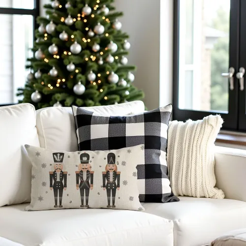 Miniatura 2 de PANDICORN - Funda de almohada decorativa de Cascanueces de Navidad 12x20 pulgadas, decoración de Navidad en negro con Cascanueces, cojín decorativo