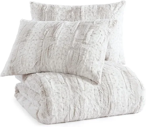 Miniatura 5 de Peri Home Leopard Bedding - Juego de edredón y funda de 3 piezas de piel sintética, súper suave y acogedor, leopardo de nieve marfil