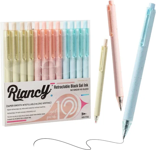 Miniatura 11 de Paquete de 12 bolígrafos de gel color beige crema, bonitos bolígrafos retráctiles estéticos de tinta negra neutra, punta fina de 0.020 in, secado