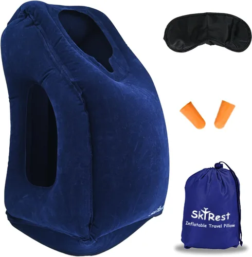 Miniatura 8 de Skyrest® Almohada inflable de viaje para autobuses, soporte cómodo para la cabeza, almohada de aire para dormir para evitar dolor de cuello, lumbar