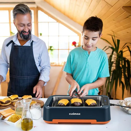 Miniatura 8 de CUSIMAX - Parrilla eléctrica, parrilla y plancha sin humo, parrilla eléctrica coreana con extractor de humo turbo y esponja de filtro reemplazable