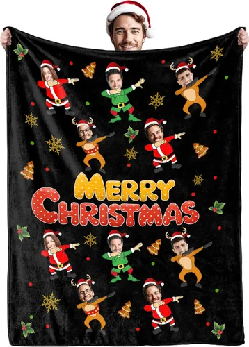 Miniatura 7 de Manta personalizada con foto de cara, manta personalizada con características faciales, manta graciosa para sofá, cama, sofá cálida y acogedora