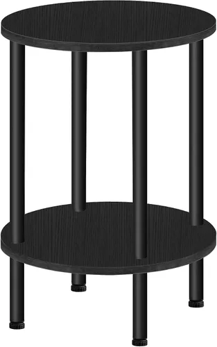 CHOEZON Mesa auxiliar redonda, mesa auxiliar de 2 niveles, mesita de noche redonda pequeña con tubo de metal resistente, mesa auxiliar circular Negro
