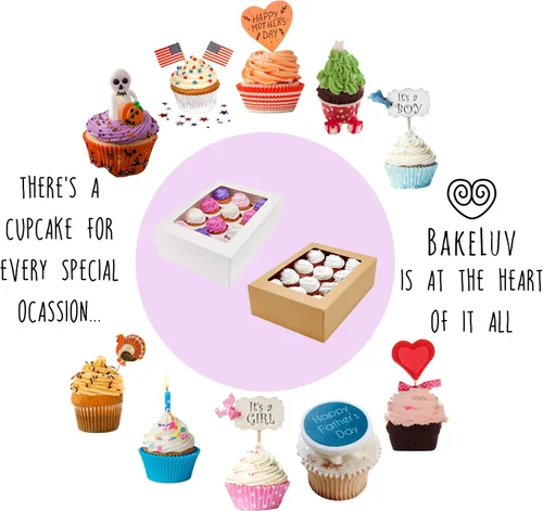 Miniatura 6 de BAKELUV 12 cajas de magdalenas marrones, recipientes para cupcakes 13x9.5x4, paquete de 50