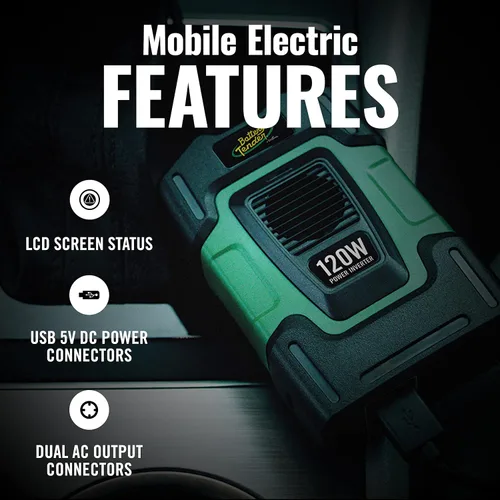 Miniatura 7 de Battery Tender Inversor de corriente de 120 vatios, inversor de coche de 12 voltios CC a 115 voltios de CA con adaptador de coche USB dual de 5