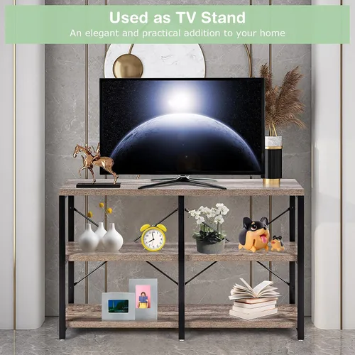 Miniatura 4 de Tangkula Mesa de sofá consola, mesa de consola de 3 niveles con estantes, mesa de vestíbulo industrial con pies ajustables, soporte de TV para sala