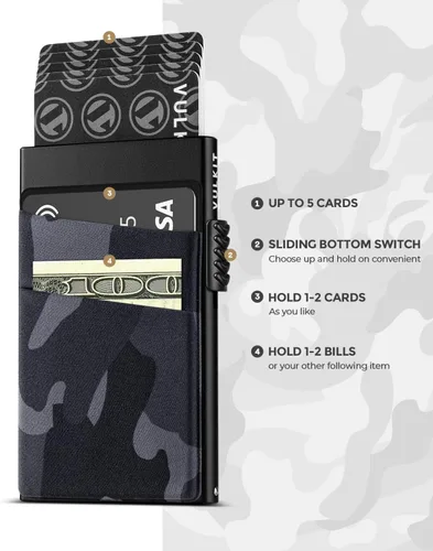 Miniatura 6 de VULKIT Cartera desplegable para tarjetas de crédito con bloqueo RFID, funda delgada de aluminio de metal con bolsillo para dinero para tarjetas