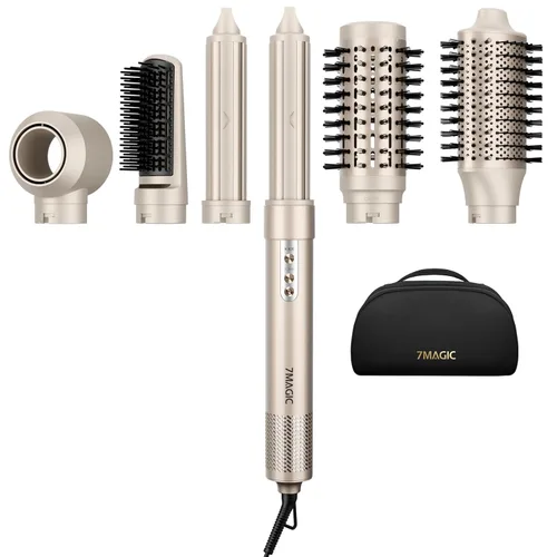7MAGIC Cepillo secador de pelo múltiple 6 en 1, 110,000 RPM de alta velocidad, iones negativos, secado rápido para secado profesional, rizado, Dorado
