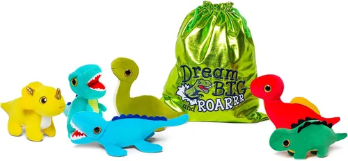Miniatura 7 de Naturally KIDS Animales de peluche, regalos para niños y niñas, juego de juguetes de dinosaurio de peluche, 6 Bolsa Dinosaurios Multicolor
