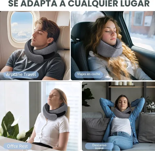 Miniatura 6 de Almohadas de viaje para el cuello para aviones, almohada cómoda de espuma viscoelástica, diseño ergonómico compacto, esenciales para dormir
