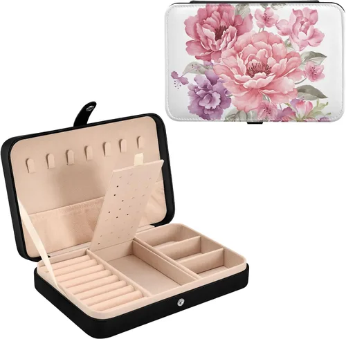 Miniatura 2 de Joyero organizador para mujeres y niñas, almacenamiento portátil de joyería para aretes, anillos, collares, pulseras, relojes, flores pequeñas