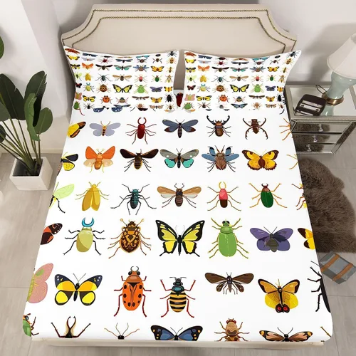 Miniatura 14 de Juego de ropa de cama de nido de abeja, sábana bajera ajustable de abeja para niños y niñas, diseño geométrico de vida silvestre voladora, juego