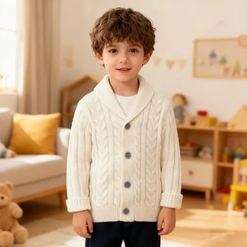 Miniatura 7 de Feidoog - Chamarra de punto con botones para bebés, suéter de ganchillo con cuello en V, suéter de punto para niños pequeños, patrón de punto