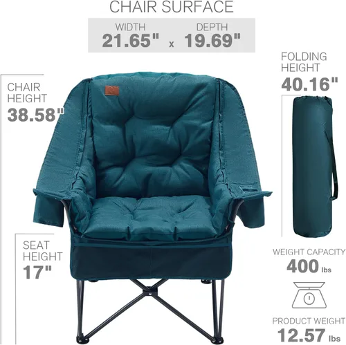 Miniatura 3 de EVER ADVANCED Silla de campamento XL con cojín desmontable, silla de malla para adultos, plegable, de gran tamaño, con bolsillo de malla enfriadora