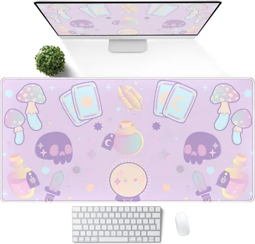 Miniatura 14 de Tapete de escritorio de bosque anime, lindo tapete de mouse verde, tapete de escritorio completo Kawaii estético XXL para juegos Mousemat XL