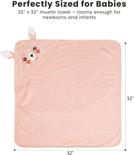 Miniatura 9 de Konssy Paquete de 2 Toallas con Capucha de Muselina para Bebé, 100% Algodón, Toallas de Baño para Bebé Suaves y Absorbentes para Recién Nacidos