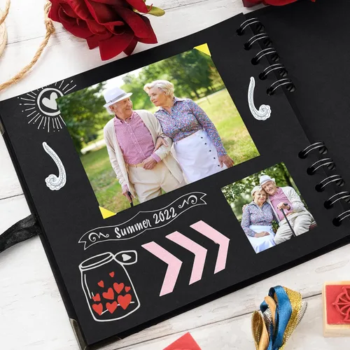 Miniatura 7 de Bstorify - Álbumes de fotos cuadrados de 36 páginas de 18 x 18 cm, papel kraft negro grueso, 250 g/m², libro de recuerdos, cierre de cinta, ideal