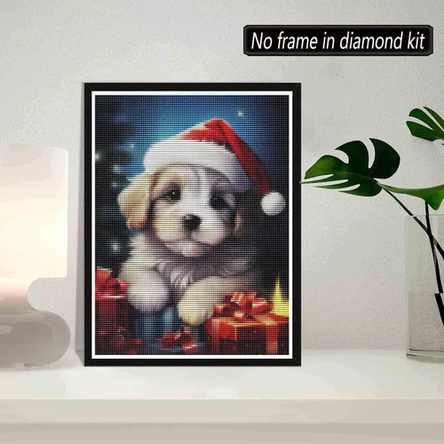Miniatura 2 de SKRYUIE Kits de pintura de diamantes 5D para perros, kits de arte de diamantes para adultos, Navidad, taladro redondo completo, punto de cruz