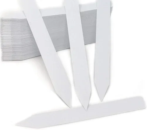 100 etiquetas de plástico de 5 pulgadas, etiquetas de jardín para vivero, marcadores de maceta, etiquetas de estaca de jardín, color blanco (100)