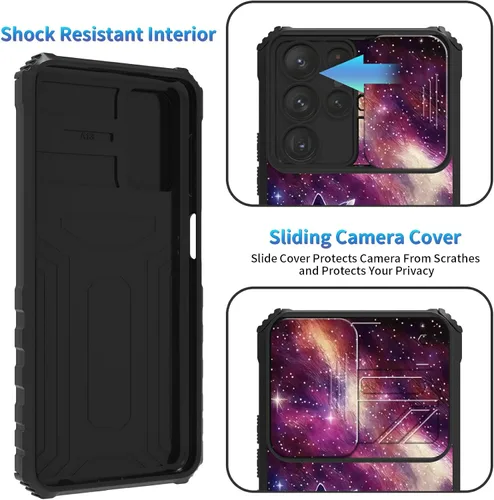 Miniatura 992 de Funda para Samsung Galaxy S22 Ultra 5G, Galaxy S22 Ultra con cubierta de cámara deslizante, funda resistente de doble capa con función atril Black