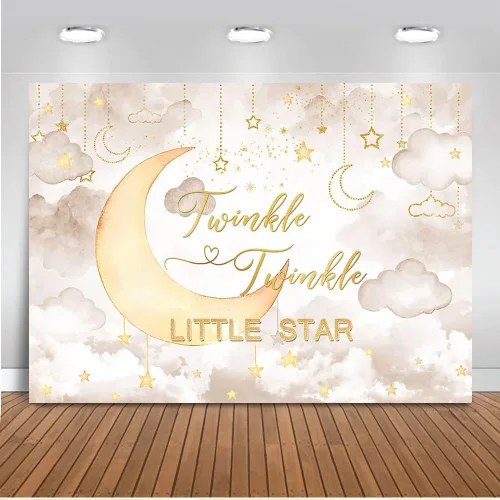 Mocsicka Twinkle Twinkle Little Star - Telón de fondo para baby shower, nube rosa, luna, decoración de baby shower, fondo de revelación de género,