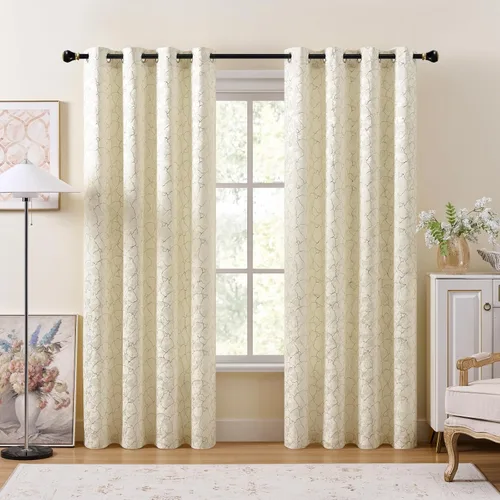 Miniatura 9 de Cortinas marrones y doradas de 63 pulgadas de largo, 2 paneles de cortinas geométricas para oscurecer la habitación, cortinas con ojales, estampado