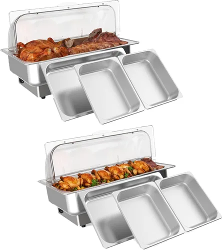 Miniatura 8 de GarveeHome Juego de bufé eléctrico de acero inoxidable con tapa enrollable con 1 sartén de 9 cuartos de galón, control de temperatura de 400 W