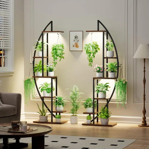 Miniatura 7 de BACEKOLL Soporte para Plantas de Interior con Luces de Crecimiento, Estante Alto para Plantas de 6 Niveles, Soporte de Metal de 63" para Plantas