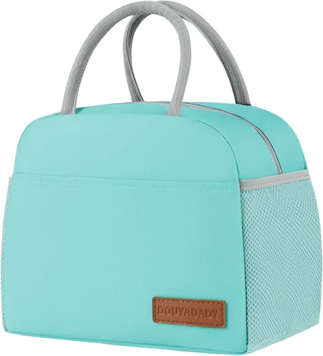 Miniatura 24 de douyadady Bolsa de almuerzo para mujeres/hombres, fiambrera mujeres/hombres (azul bebé+rayas blancas)