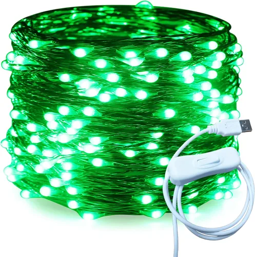 Miniatura 19 de RUICHEN Alambre de cobre de 33 pies, 100 luces LED USB con interruptor de encendido/apagado, verde