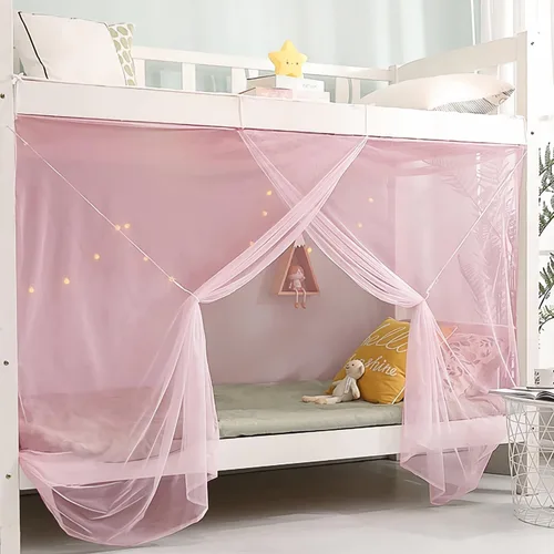 8 Cortinas de Esquina de Dosel de Cama para Niñas y Niños, Dormitorio, Loft, Cama de 1-1.8M, Acampada al Aire Libre - Rosa