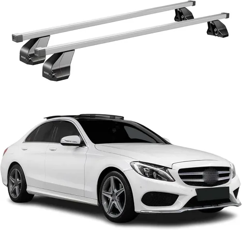 OMAC Barras transversales de techo de punto fijo Mercedes Clase C Sedan 2015 a 2023, portaequipajes, 165 libras, aluminio, 2 piezas, color plateado