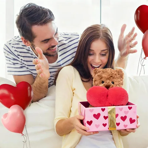 Miniatura 3 de Ditucu Love Bunny - Peluche de conejo con soporte de corazón rojo de 9.8 pulgadas, lindo conejo de peluche suave, juguetes románticos y dulces