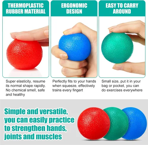 Miniatura 6 de Silipull 3 barras ejercitadoras de mano con 3 pelotas de ejercicio de mano, barras de resistencia para terapia física, bolas flexibles de codo