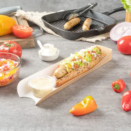 Miniatura 9 de Bio Tek - Bandeja rectangular de papel kraft para perros calientes o sándwiches – 11 3/4" x 2" x 1 1/4" – caja de 200