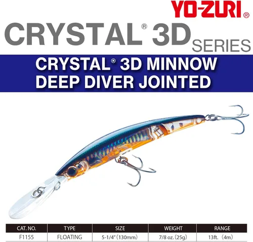 Miniatura 2 de Yo-Zuri Crystal 3D Minnow Deep Diver Señuelo articulado Naranja Amarillo