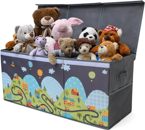 Miniatura 21 de SoftOwl Organizador de almacenamiento de juguetes extra grande con tapa, diseño de caja de almacenamiento de juguetes resistente y plegable, Negro